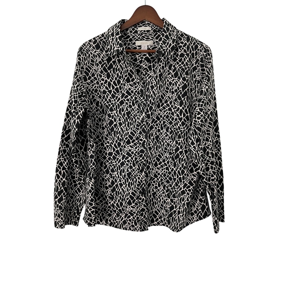 Chico's 2 Large Abstract Giraffe Animal Print 100% Cotton Button Up Shirt Blouse